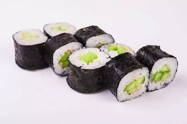 Vegan sushi with avocado and ginger
